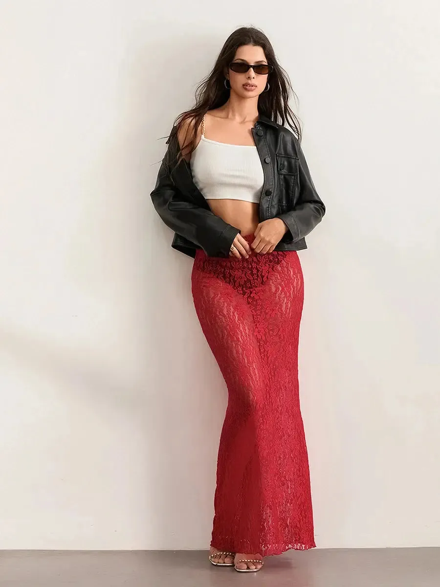 Lace Sheer Pencil Skirt