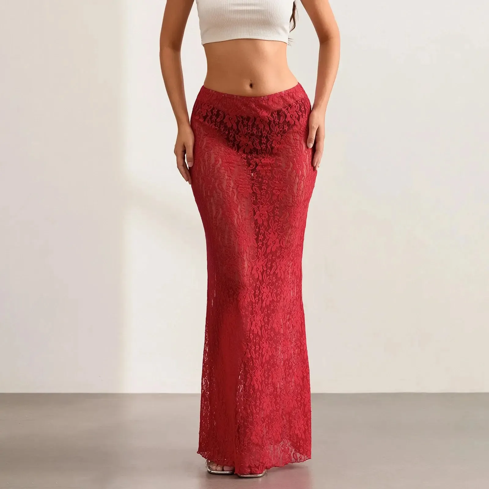 Lace Sheer Pencil Skirt