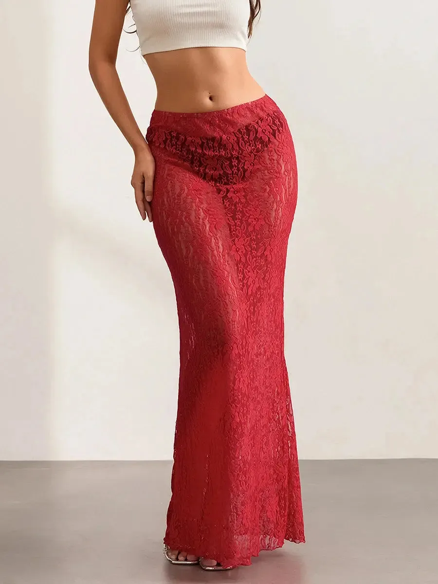 Lace Sheer Pencil Skirt