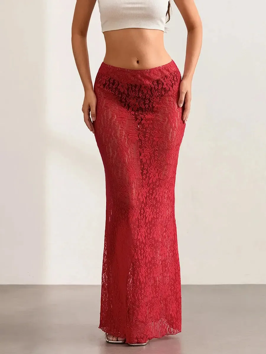 Lace Sheer Pencil Skirt