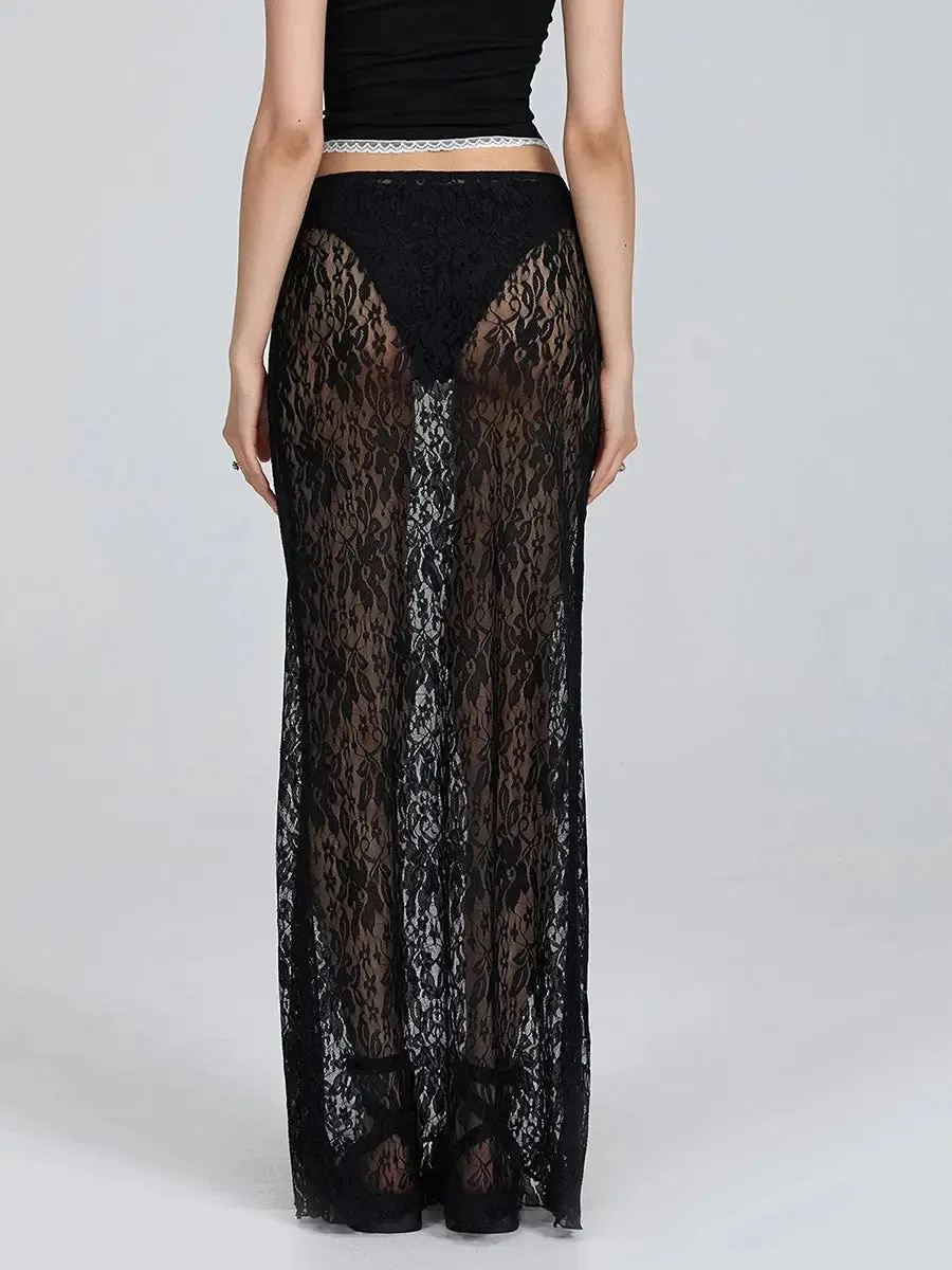 Lace Sheer Pencil Skirt