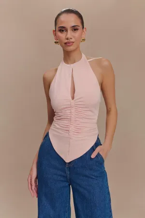 Linda Slinky Ruched Halter Top - Pale Pink