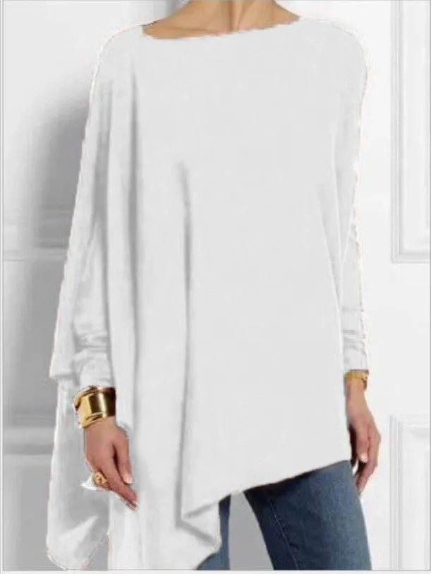 Long Sleeve Irregular Solid Color Pullover T-shirt Casual Tops