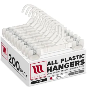 Mainetti 1001, 10" White all Plastic, Pant Skirt Slack Bottom Hangers, with sturdy plastic non-slip clips