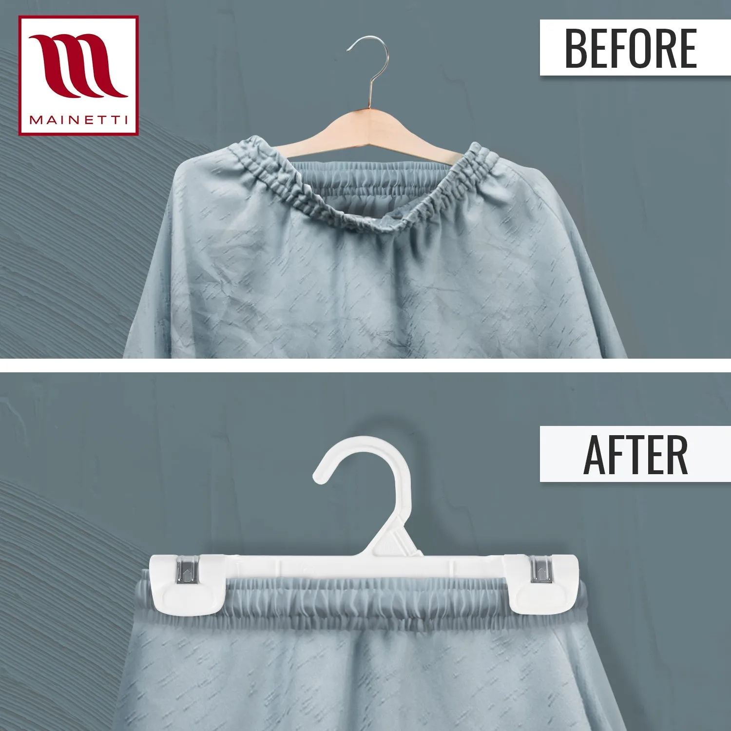 Mainetti 1001, 10" White all Plastic, Pant Skirt Slack Bottom Hangers, with sturdy plastic non-slip clips