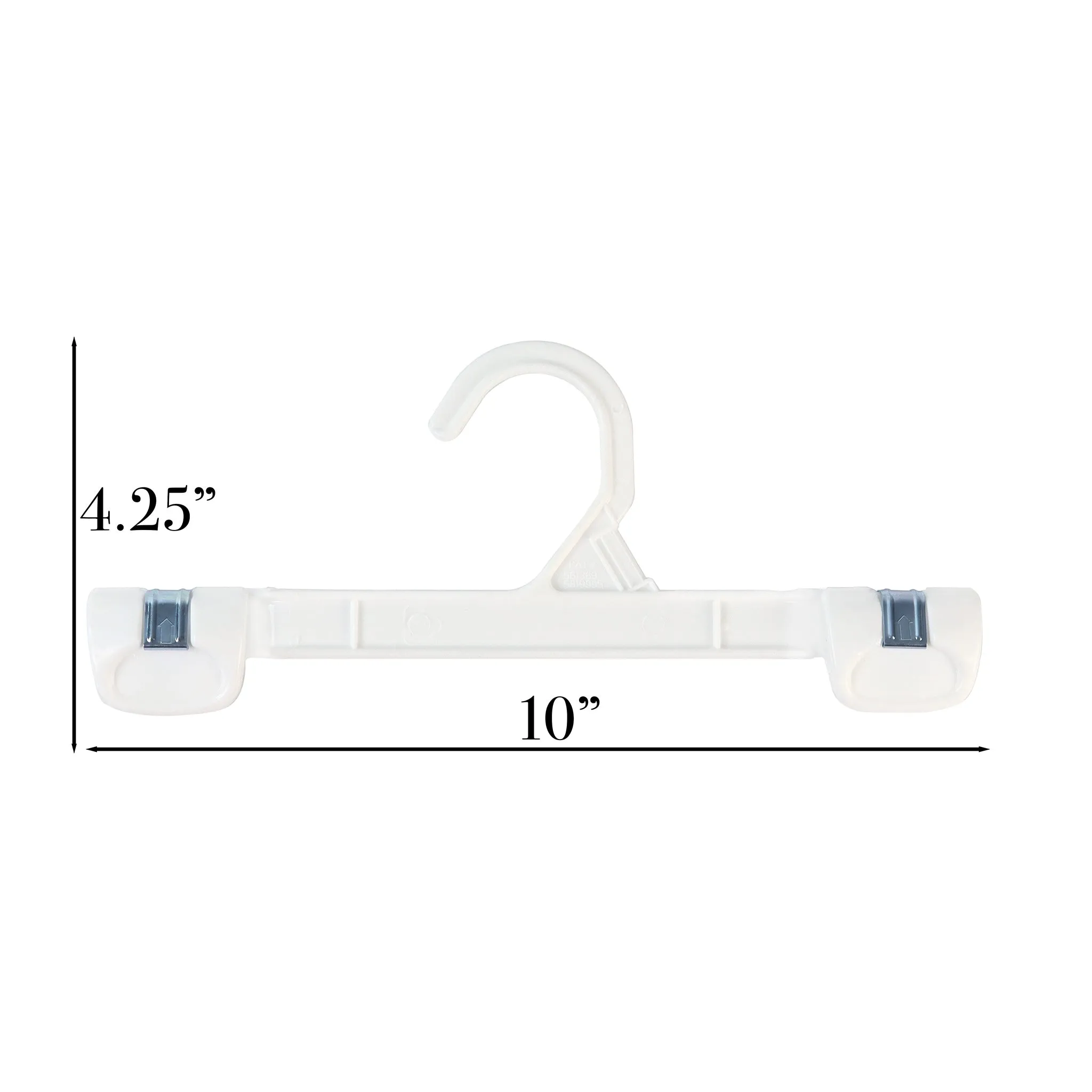 Mainetti 1001, 10" White all Plastic, Pant Skirt Slack Bottom Hangers, with sturdy plastic non-slip clips