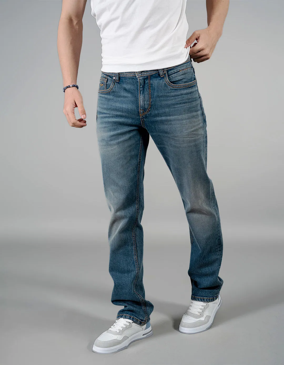 Med Blue 5 Pocket Midrise,  Comfort And Straight Fit Jeans