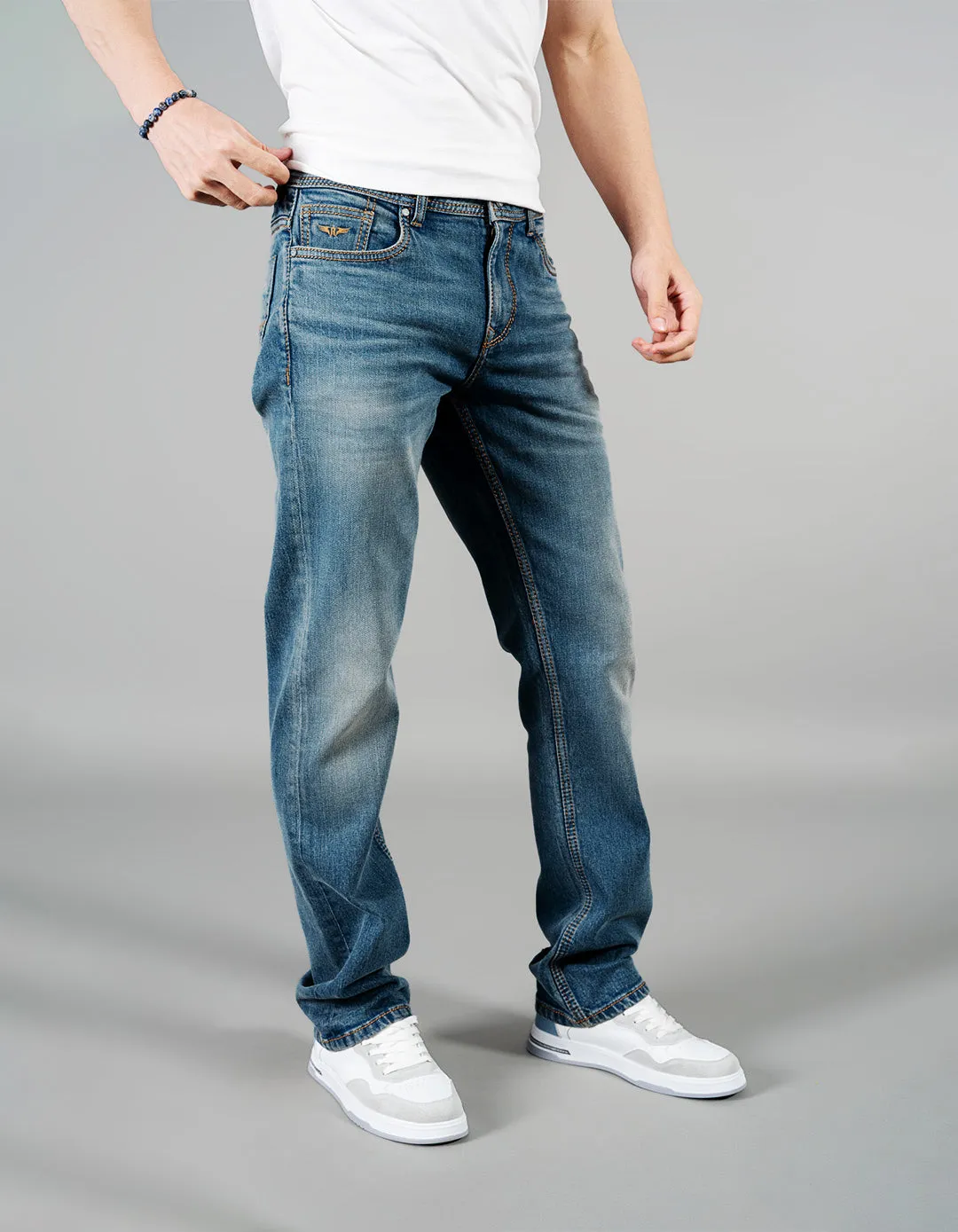 Med Blue 5 Pocket Midrise,  Comfort And Straight Fit Jeans