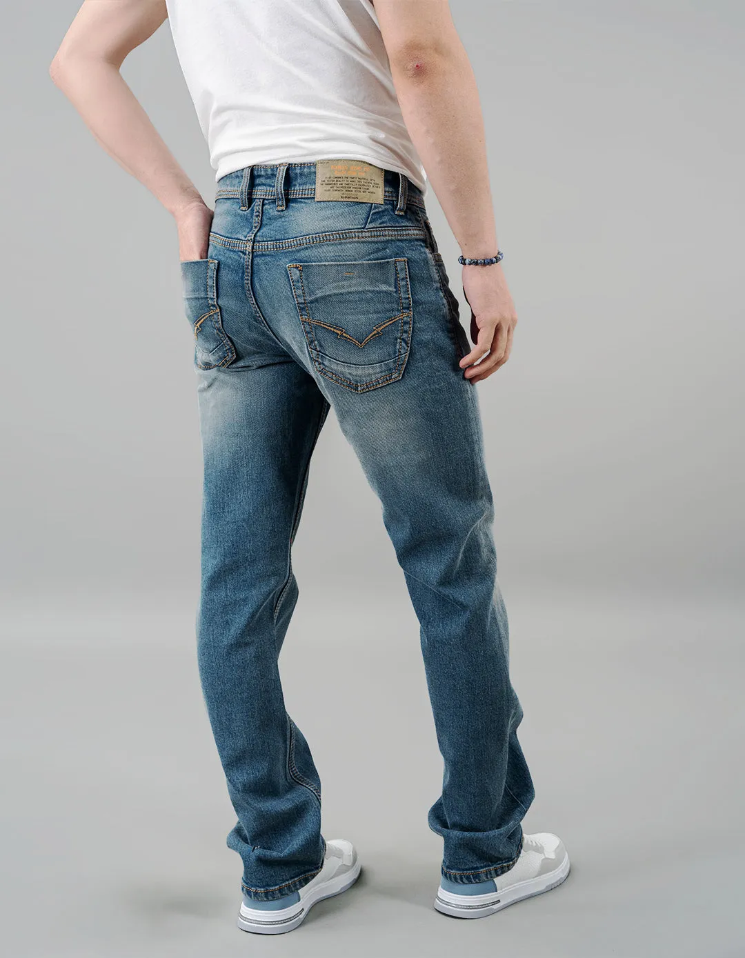 Med Blue 5 Pocket Midrise,  Comfort And Straight Fit Jeans