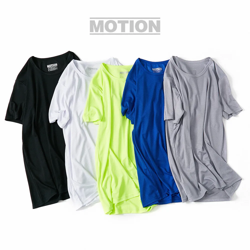 Men Quick-Drying T-Shirt Thin Grid Round-Neck Short Sleeve Outdoor Marathon Jogging Training Quick Dry Breathable Matching T-Shirt