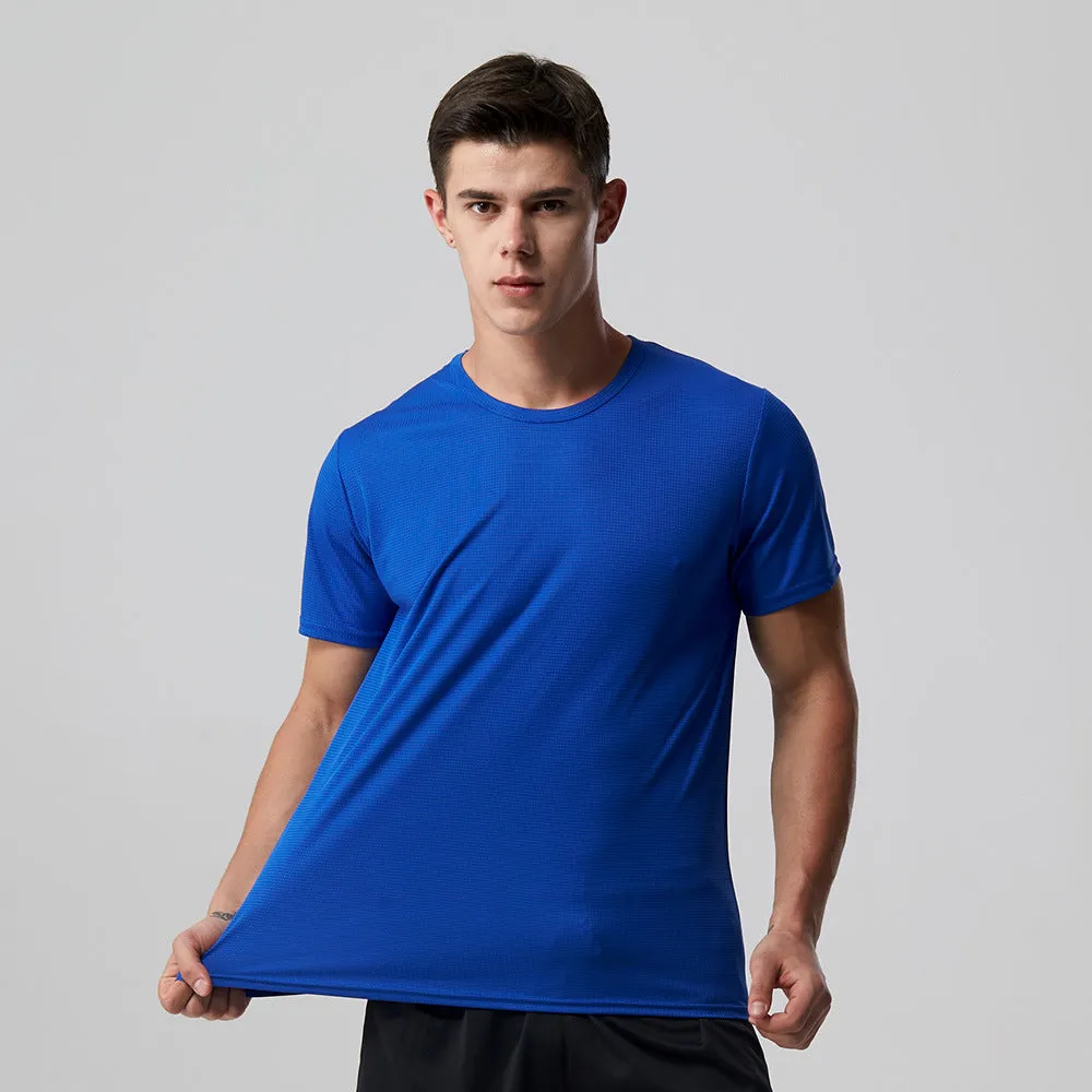 Men Quick-Drying T-Shirt Thin Grid Round-Neck Short Sleeve Outdoor Marathon Jogging Training Quick Dry Breathable Matching T-Shirt