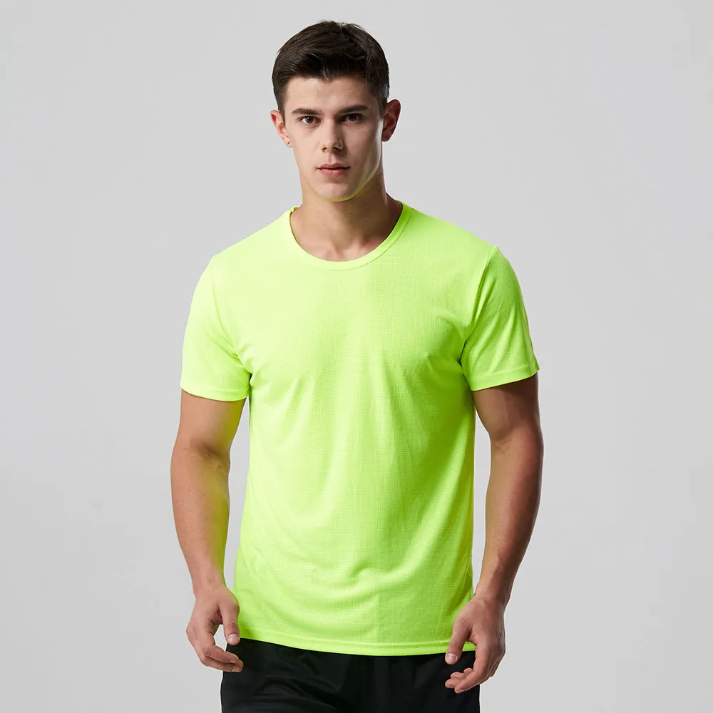 Men Quick-Drying T-Shirt Thin Grid Round-Neck Short Sleeve Outdoor Marathon Jogging Training Quick Dry Breathable Matching T-Shirt