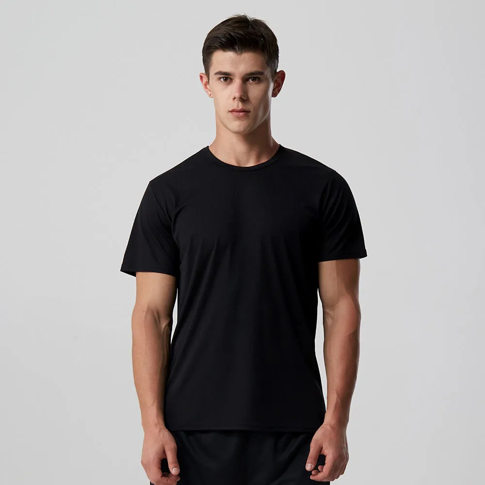 Men Quick-Drying T-Shirt Thin Grid Round-Neck Short Sleeve Outdoor Marathon Jogging Training Quick Dry Breathable Matching T-Shirt