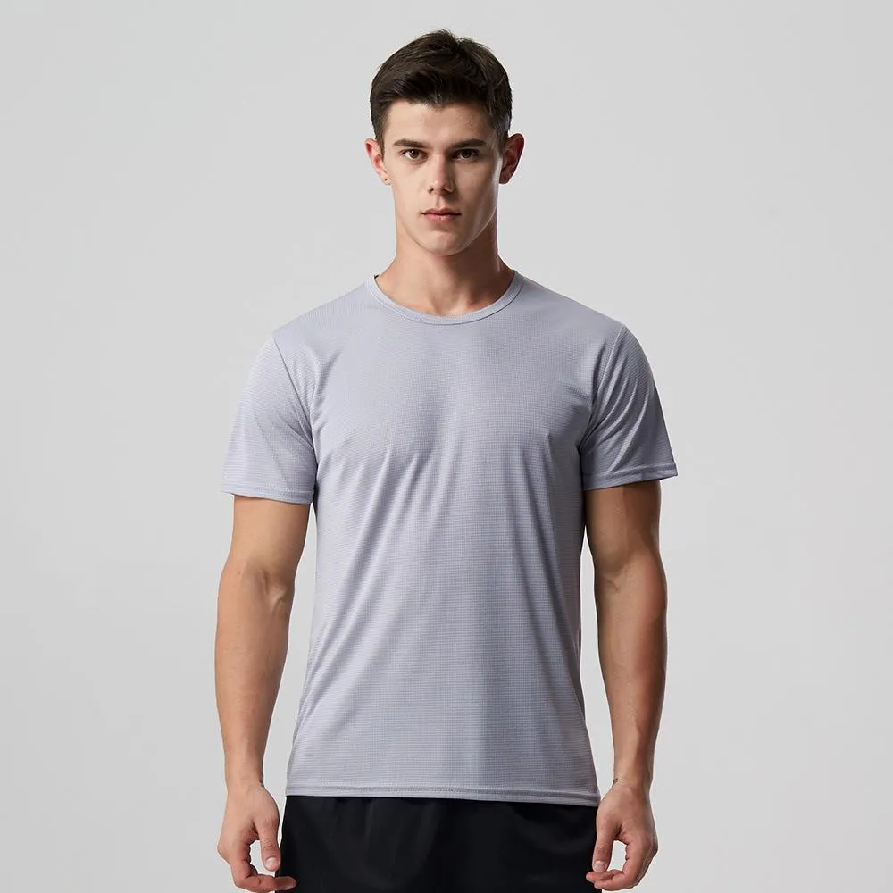 Men Quick-Drying T-Shirt Thin Grid Round-Neck Short Sleeve Outdoor Marathon Jogging Training Quick Dry Breathable Matching T-Shirt