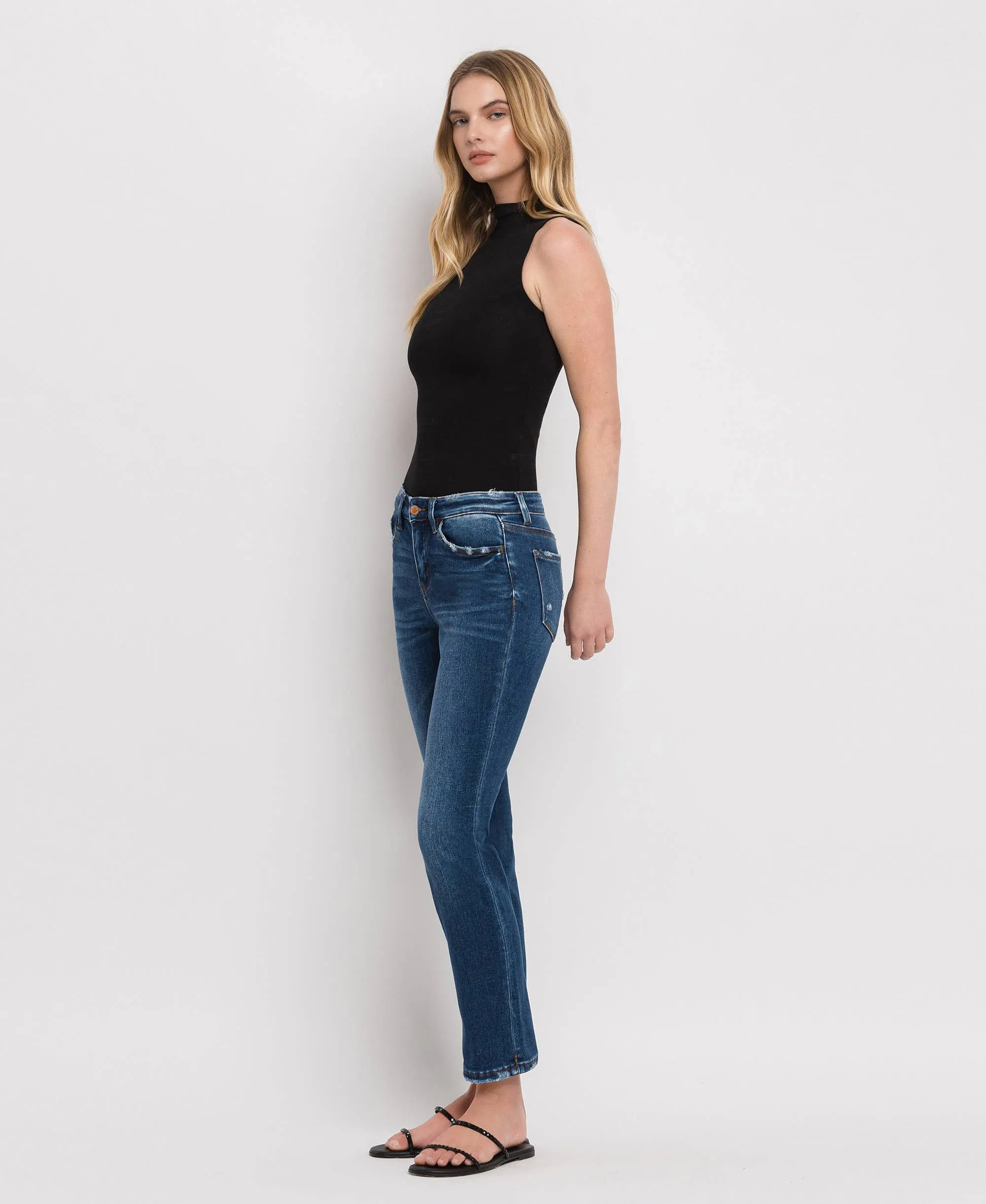 MID RISE ANKLE SLIM STRAIGHT JEANS