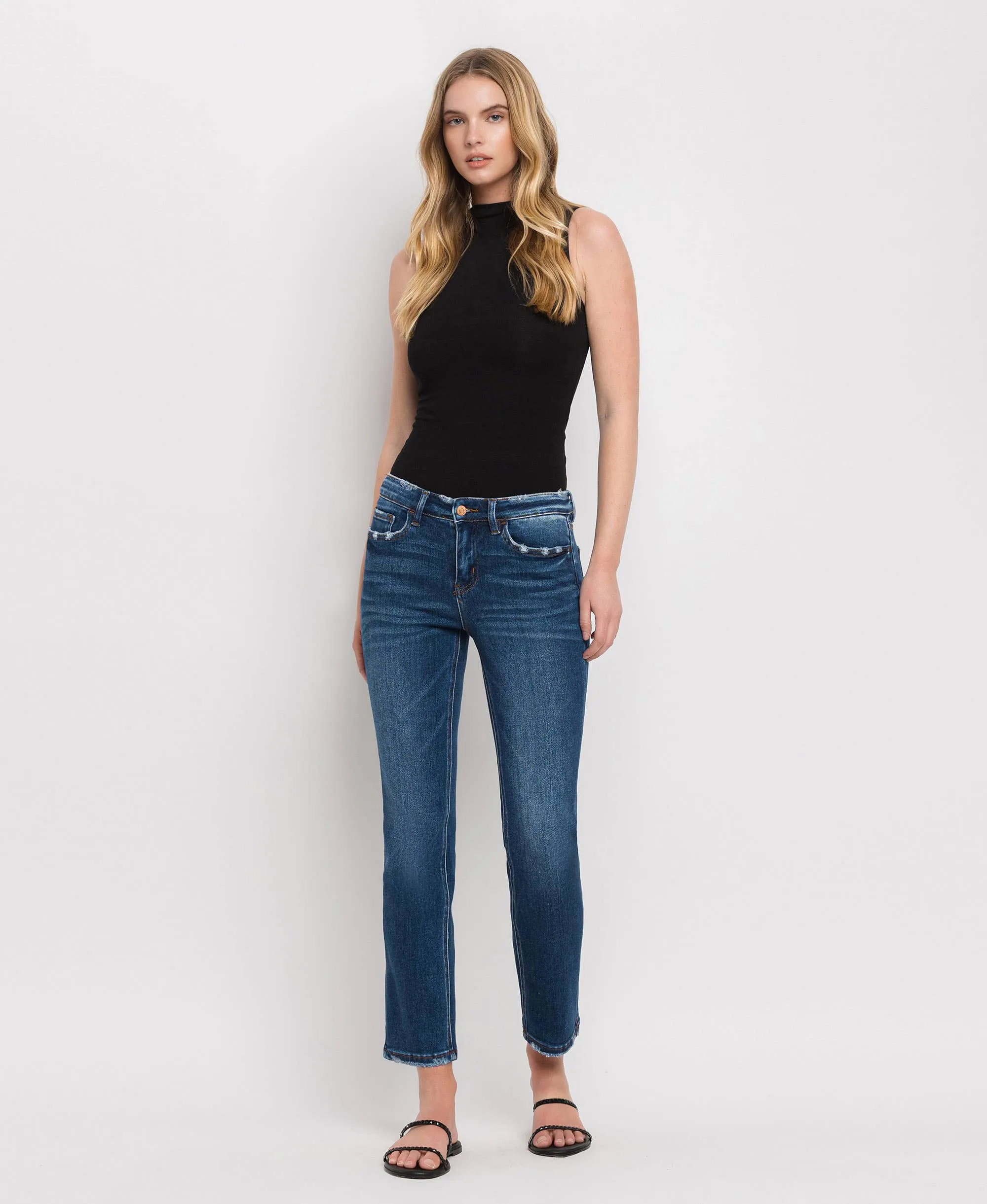 MID RISE ANKLE SLIM STRAIGHT JEANS