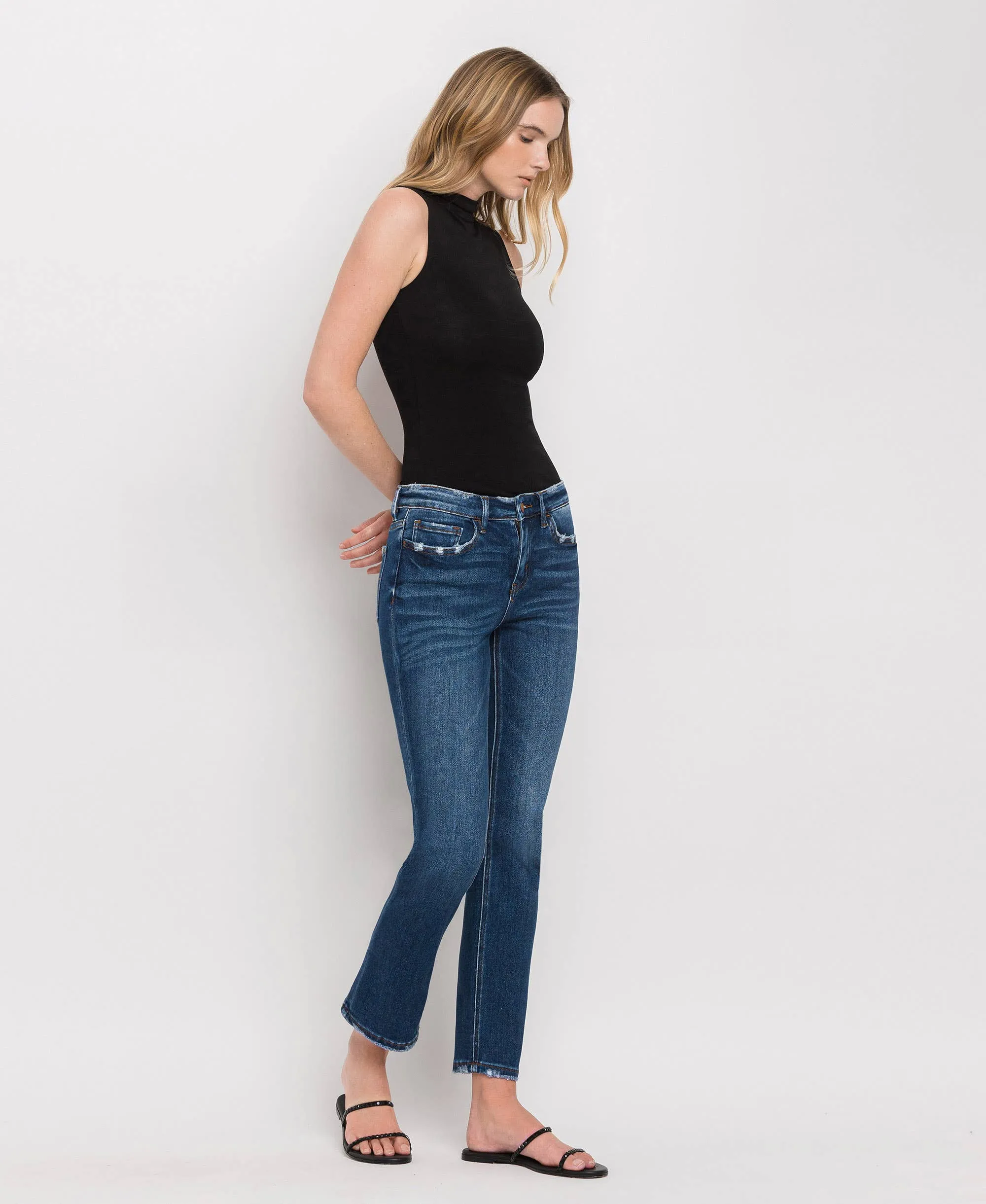 MID RISE ANKLE SLIM STRAIGHT JEANS