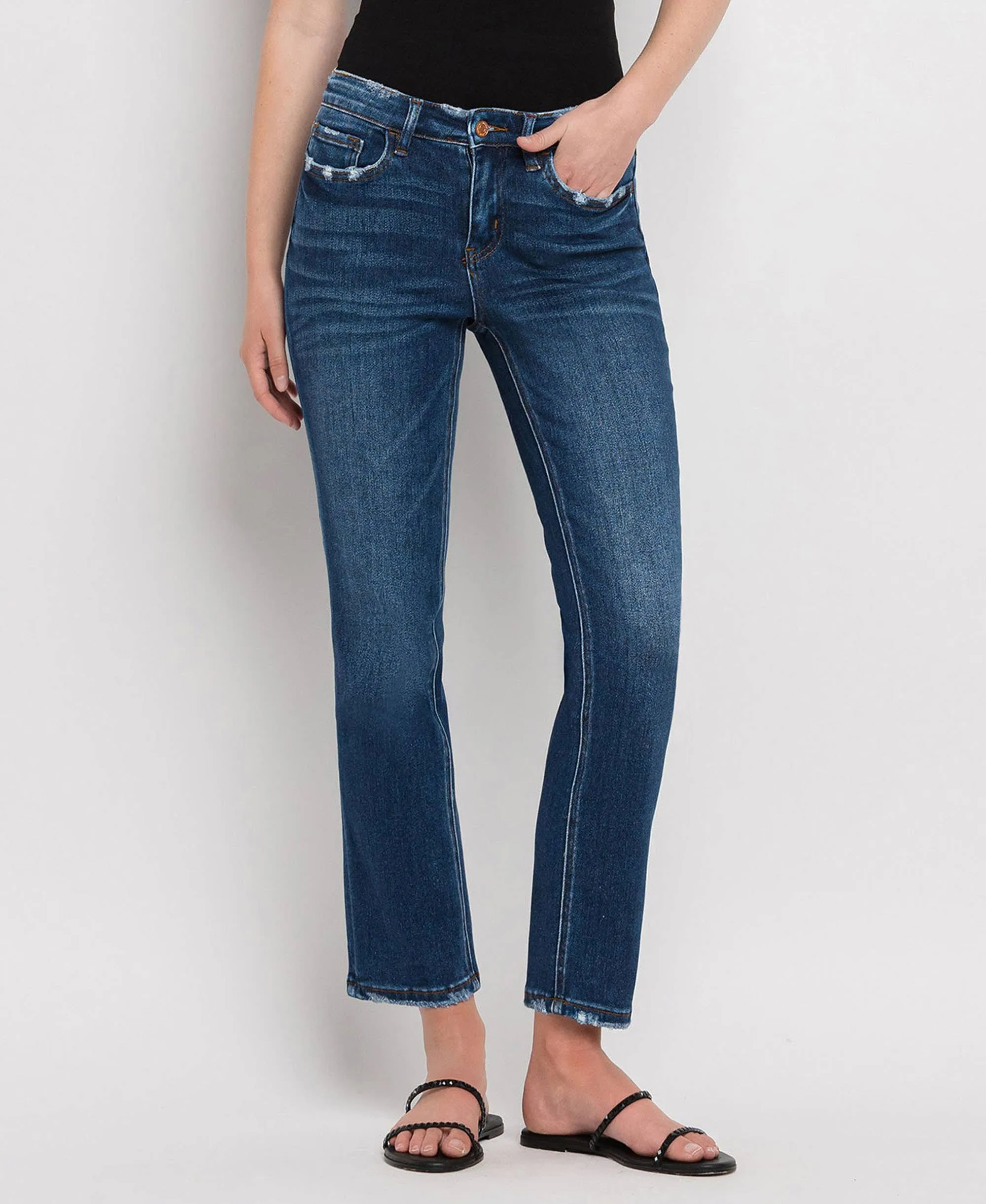 MID RISE ANKLE SLIM STRAIGHT JEANS