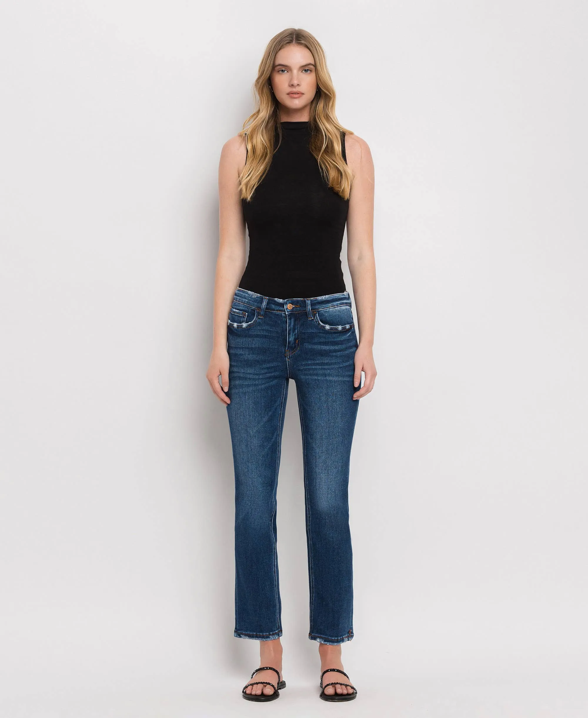 MID RISE ANKLE SLIM STRAIGHT JEANS