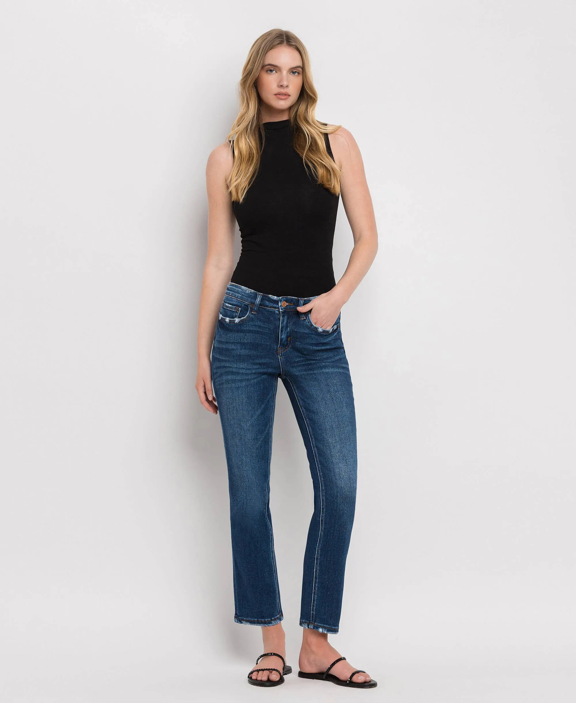 MID RISE ANKLE SLIM STRAIGHT JEANS