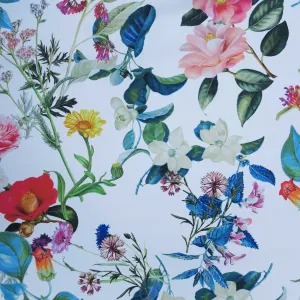 Multicolored Floral on White Printed Polyester Crepe