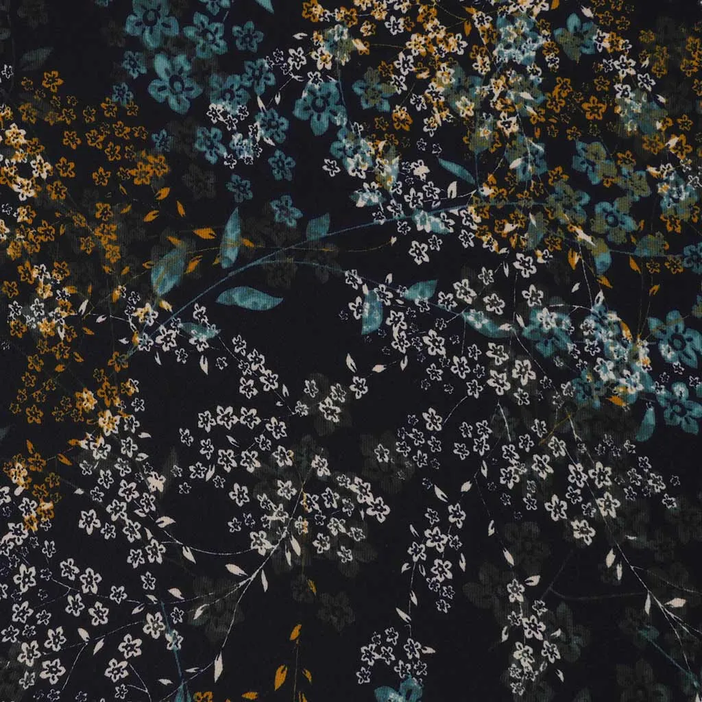 Niva - Navy Sprig Bubble Crepe Woven Fabric