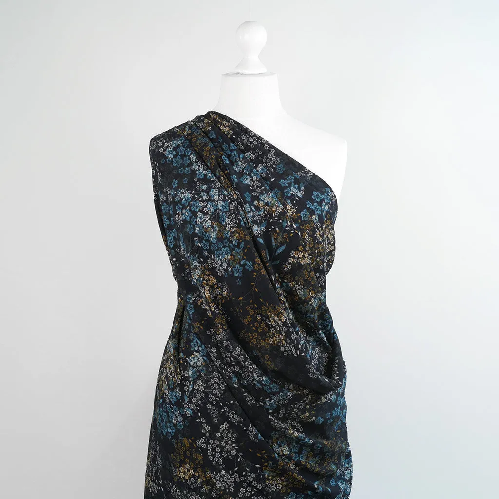 Niva - Navy Sprig Bubble Crepe Woven Fabric