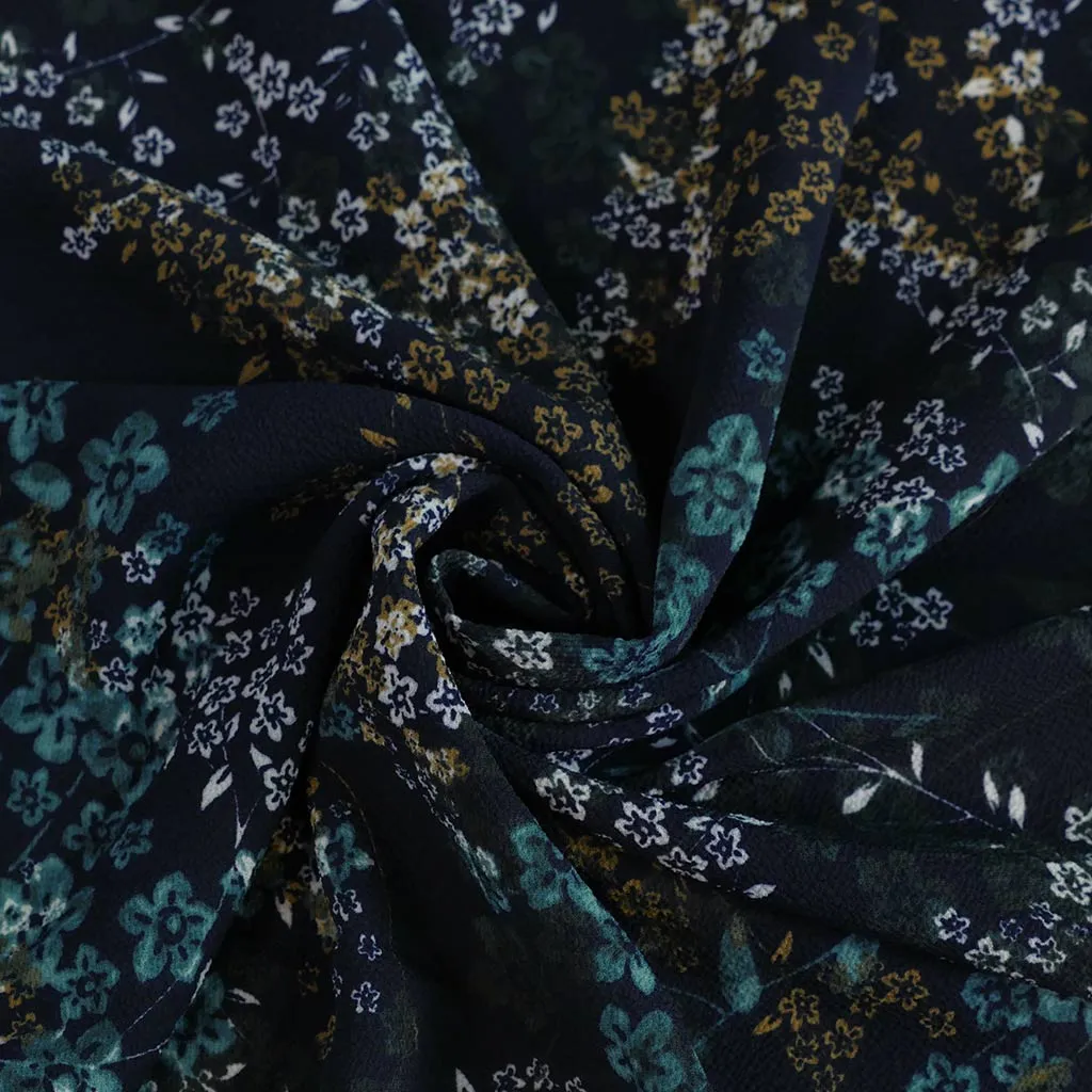 Niva - Navy Sprig Bubble Crepe Woven Fabric