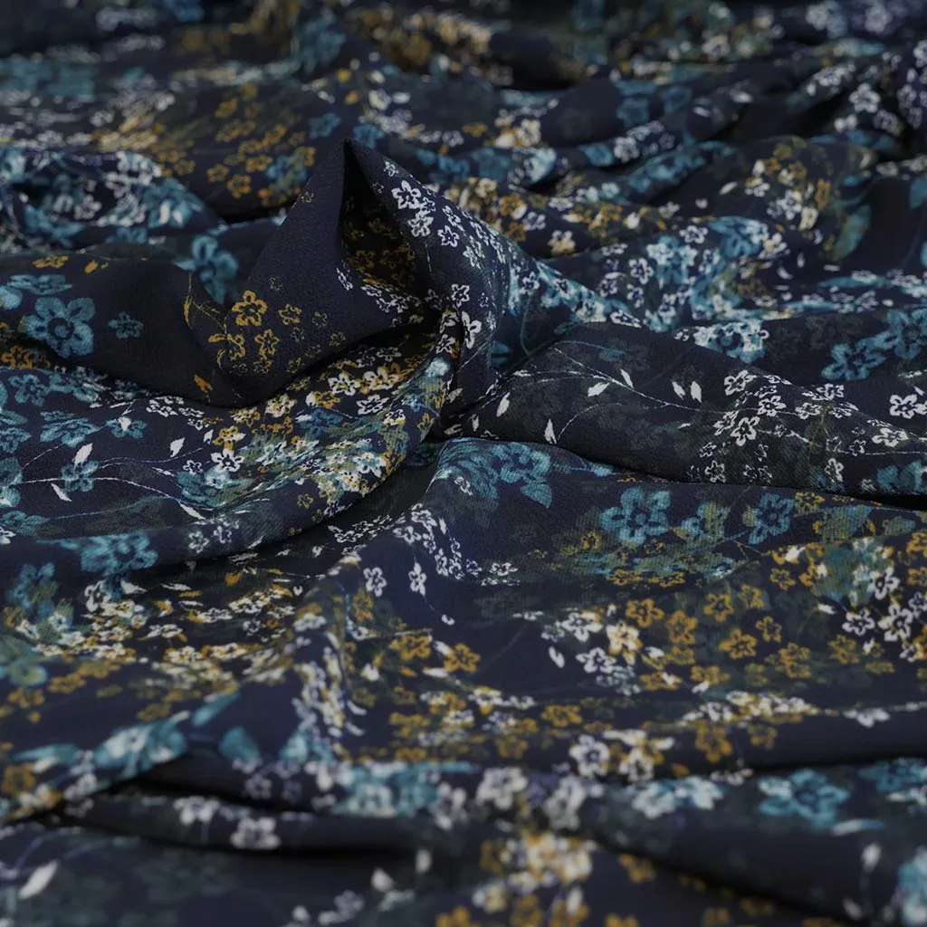 Niva - Navy Sprig Bubble Crepe Woven Fabric