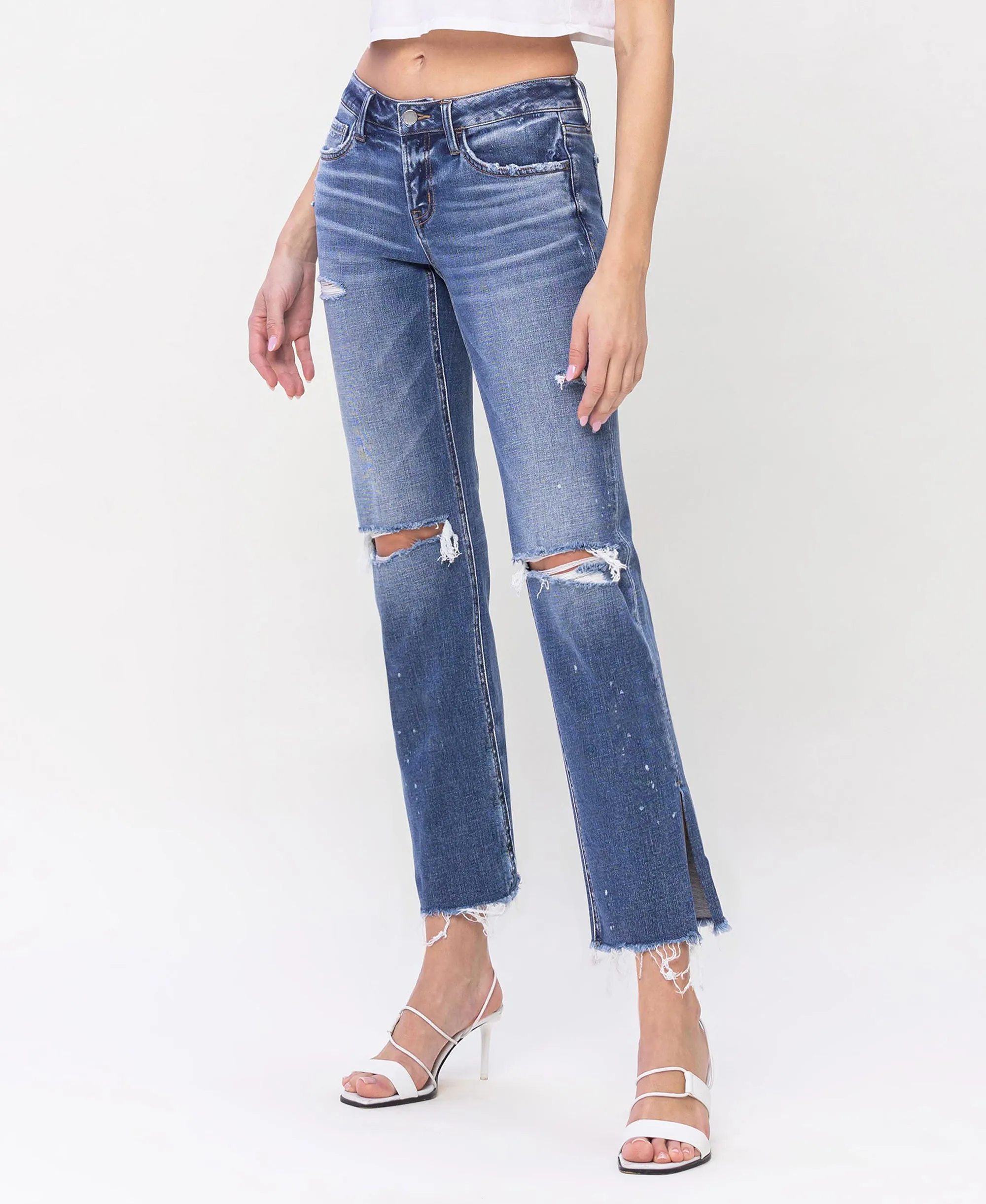 Novelty - Low Rise Distressed Split Hem Straight Jeans