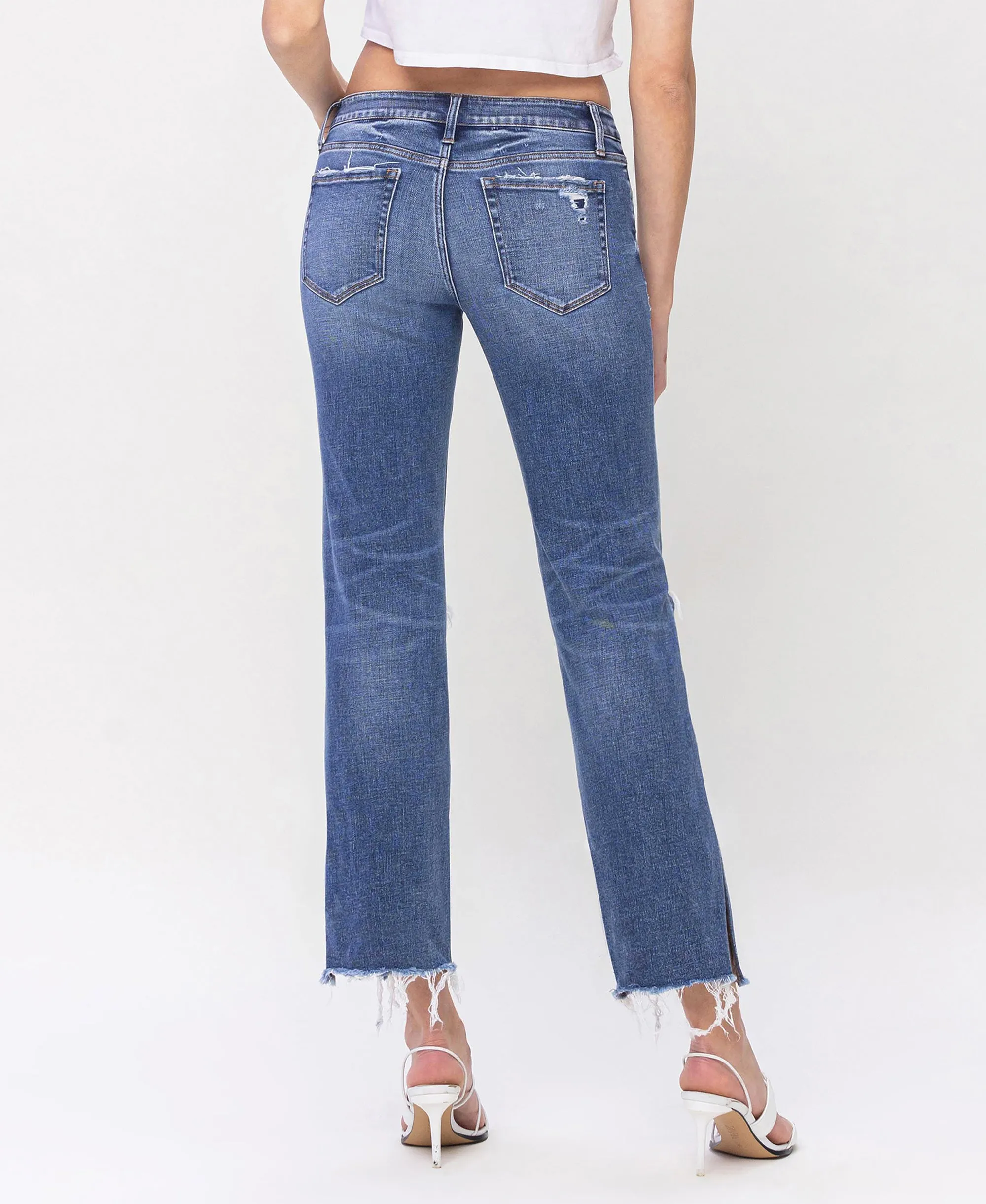 Novelty - Low Rise Distressed Split Hem Straight Jeans