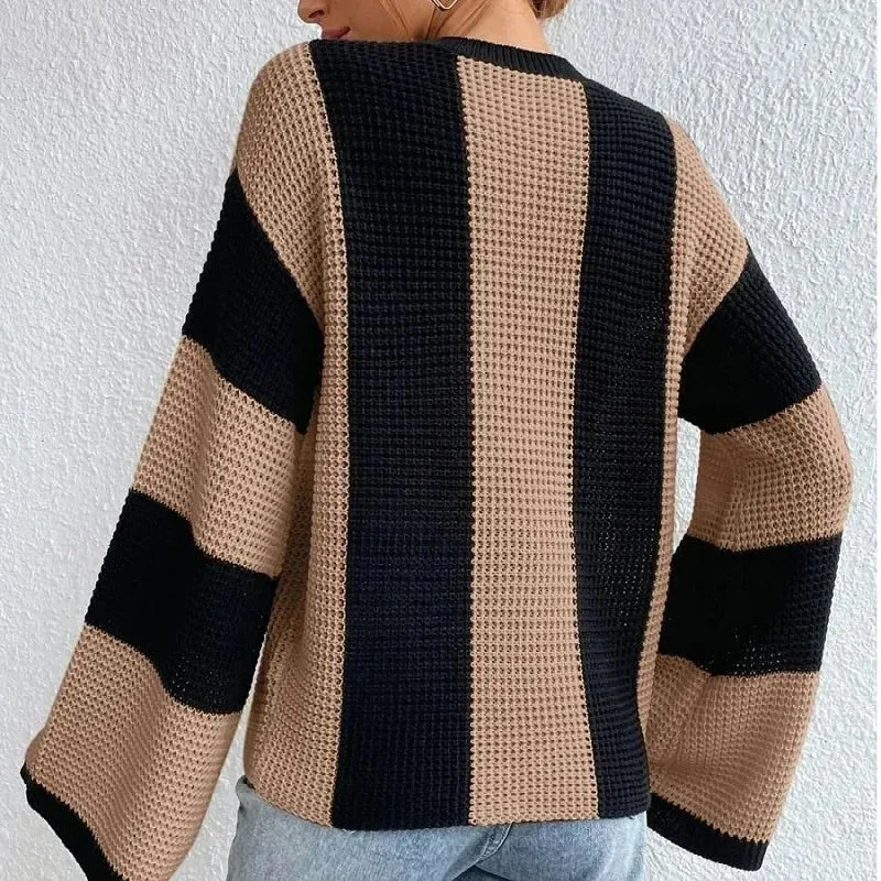 O-Neck Knitted Pullover  Flare Sleeve Crochet Y2K Sweater
