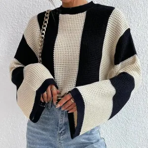 O-Neck Knitted Pullover  Flare Sleeve Crochet Y2K Sweater