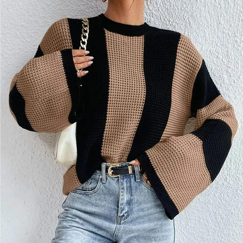 O-Neck Knitted Pullover  Flare Sleeve Crochet Y2K Sweater