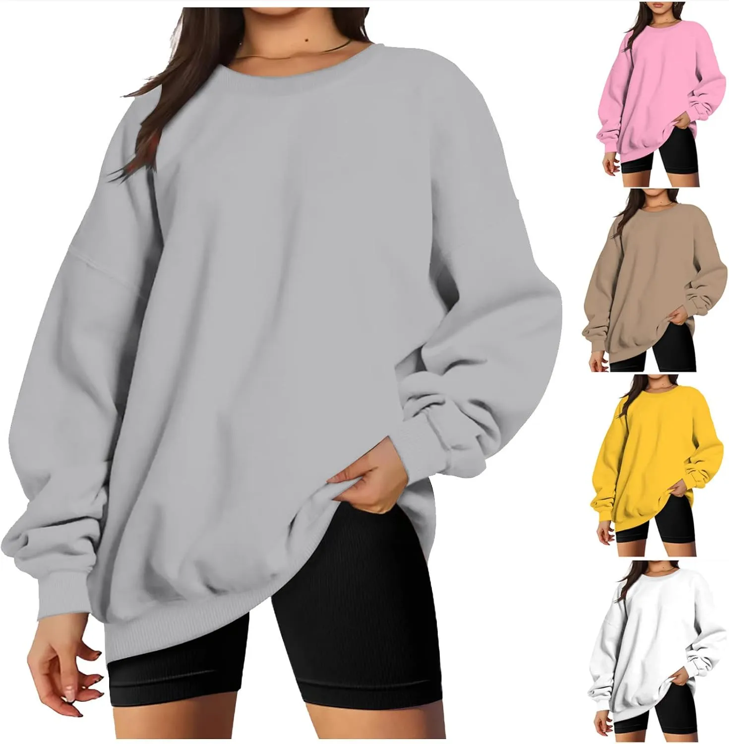 Oversized Sweatshirts for Women Long Sleeve Crew Neck Pullover Casual Loose Silod Color Fleece Tops Sweaters
