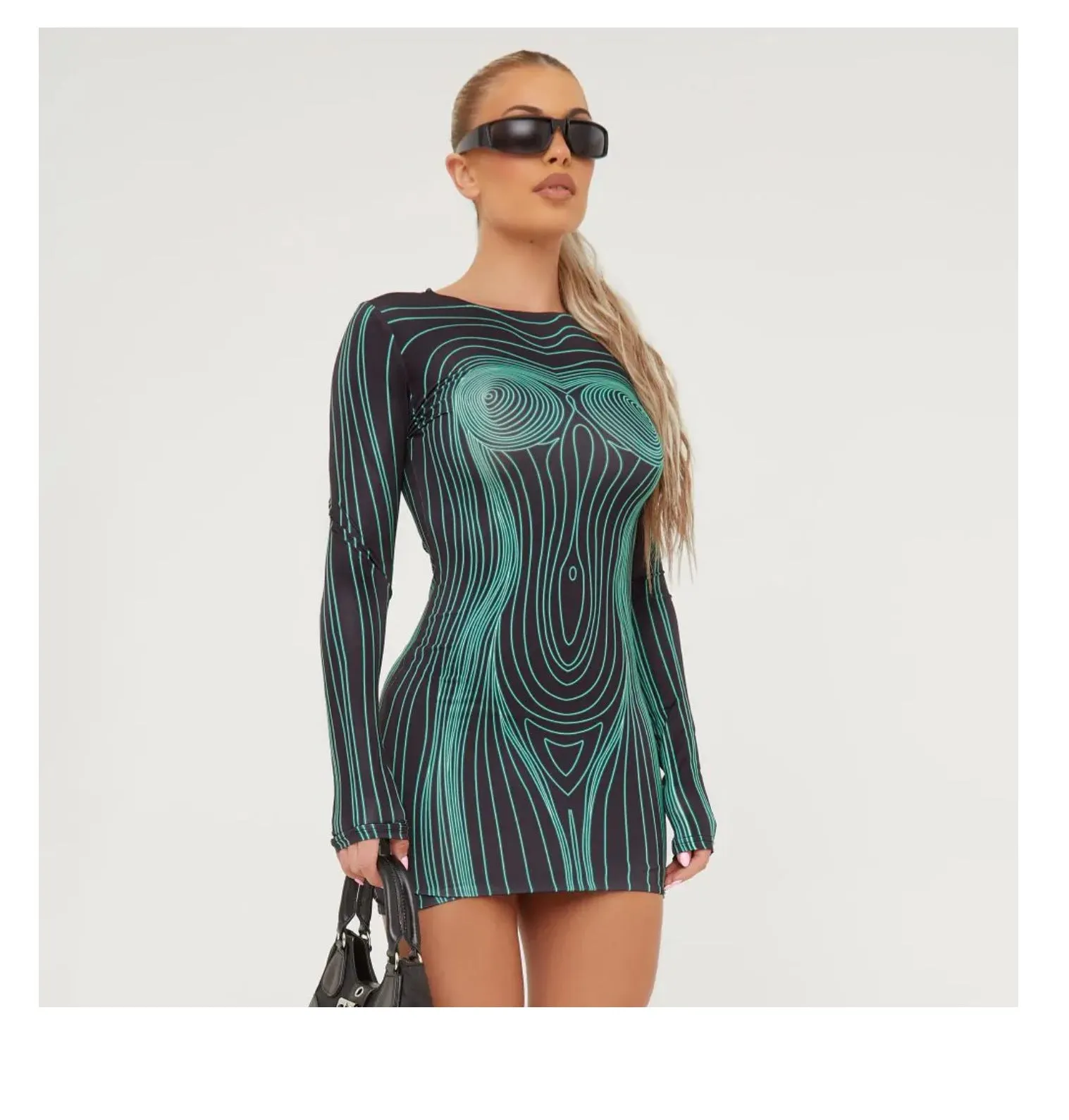 Printed Long-Sleeved fit dress