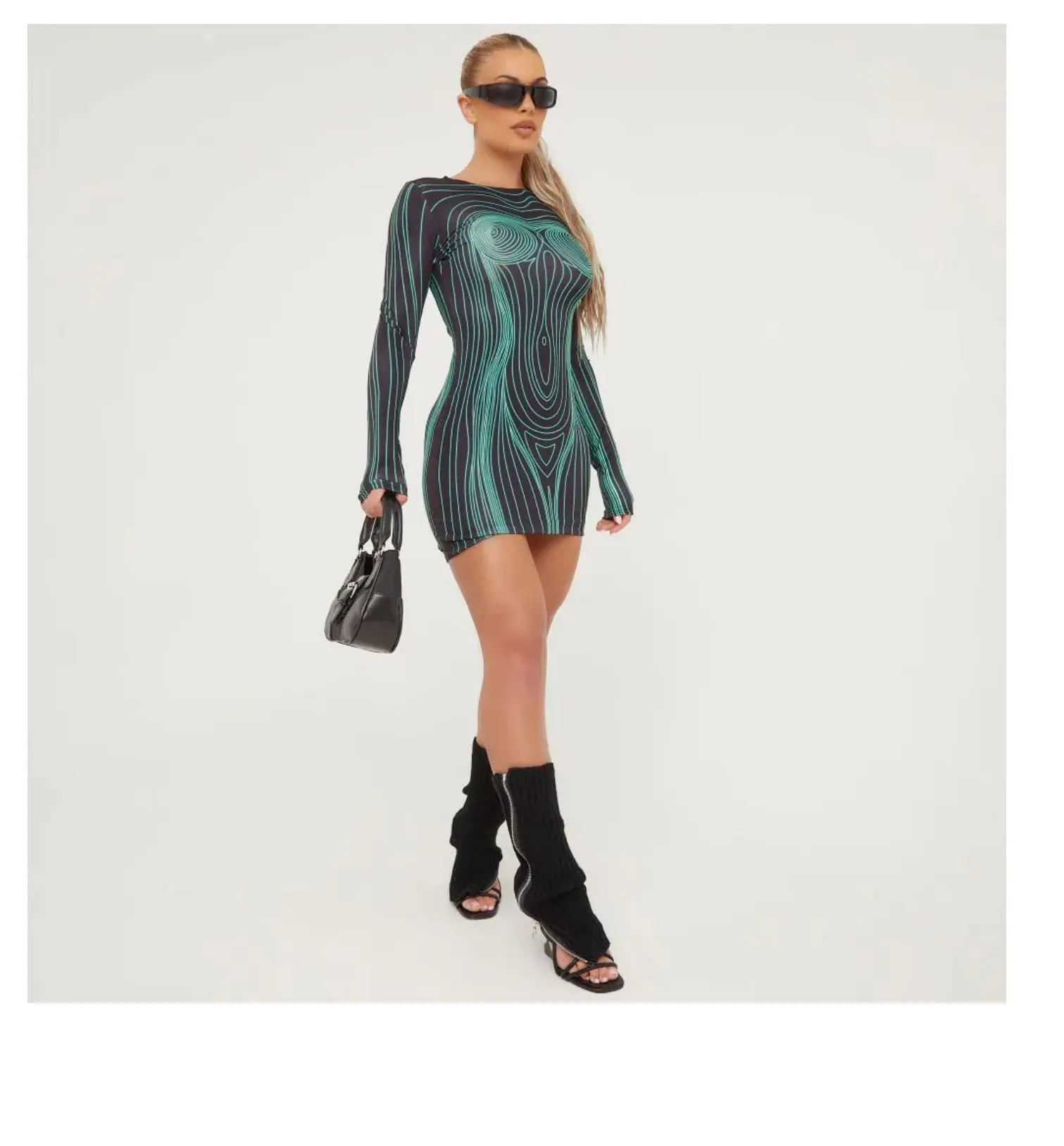 Printed Long-Sleeved fit dress
