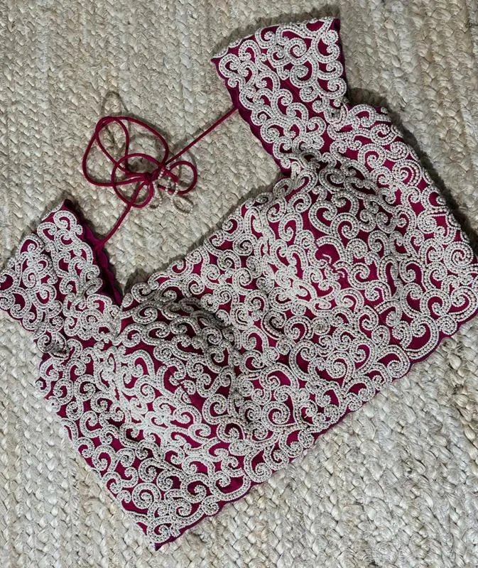 Red color Blouse with Pearl Embroidery