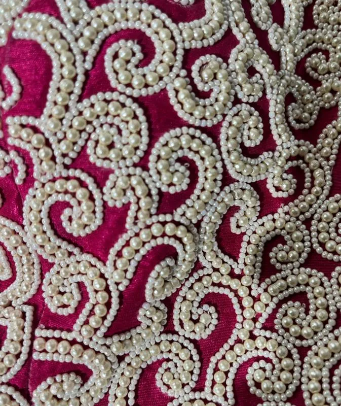 Red color Blouse with Pearl Embroidery