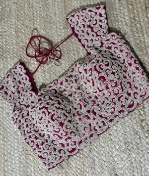 Red color Blouse with Pearl Embroidery