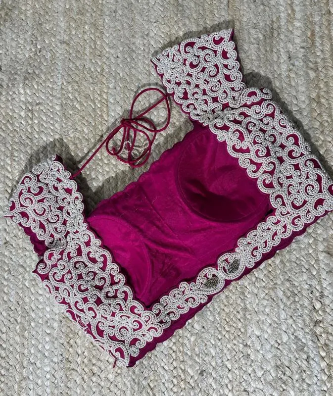 Red color Blouse with Pearl Embroidery