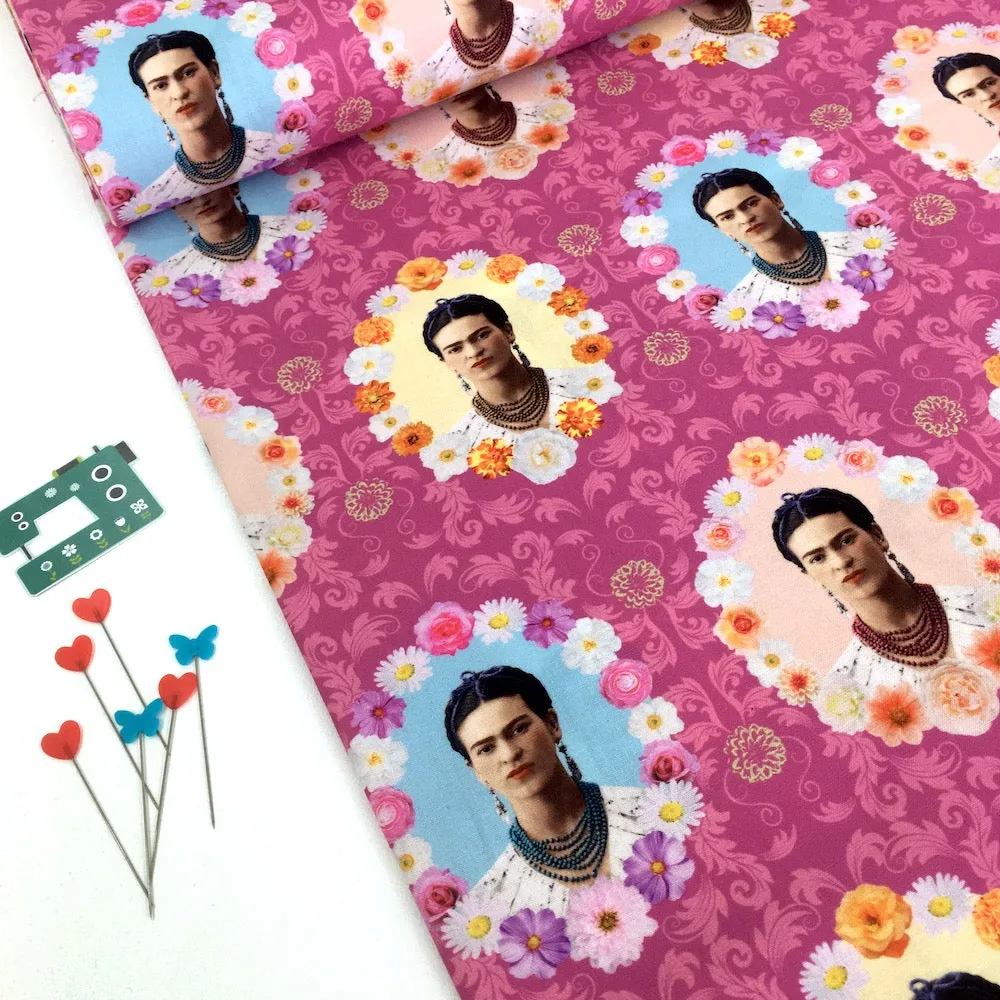 Robert Kaufman Licensed Frida Kahlo Flower Frames Pink (Per Metre)