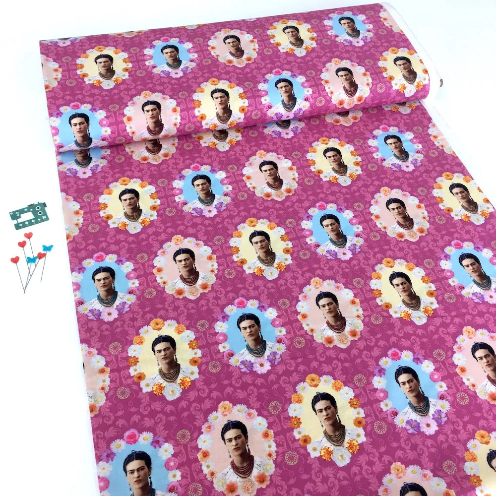 Robert Kaufman Licensed Frida Kahlo Flower Frames Pink (Per Metre)