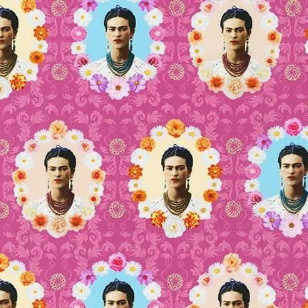 Robert Kaufman Licensed Frida Kahlo Flower Frames Pink (Per Metre)