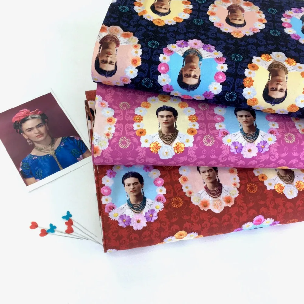 Robert Kaufman Licensed Frida Kahlo Flower Frames Pink (Per Metre)