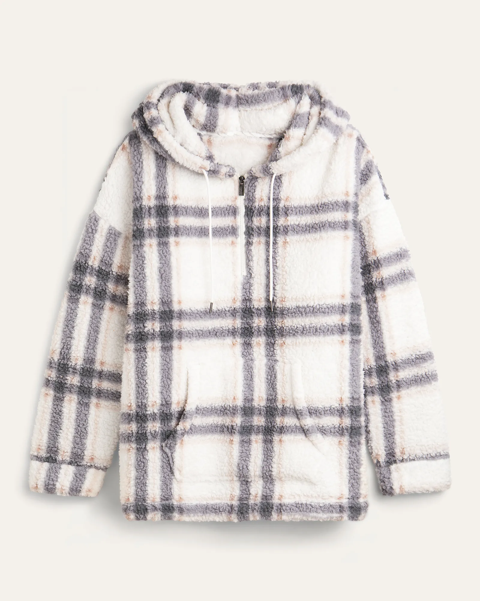 Robyn Fleece Zippered Hoodie | Ivory / Charcoal Grey