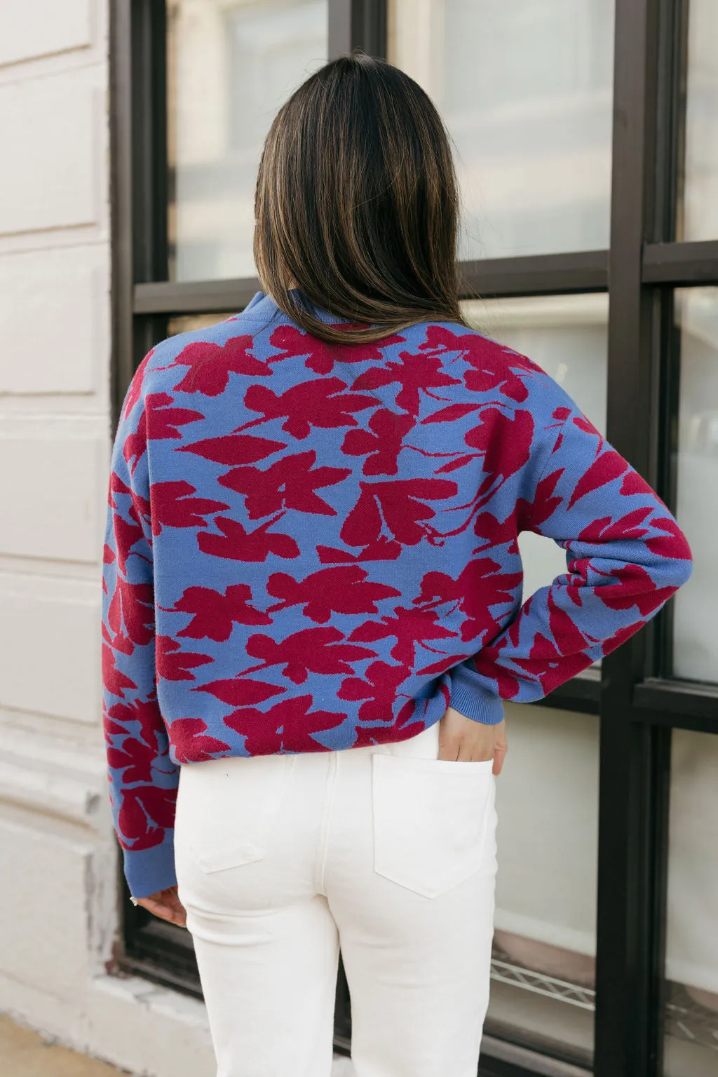 Ronnie Sweater-Blue/Scarlet