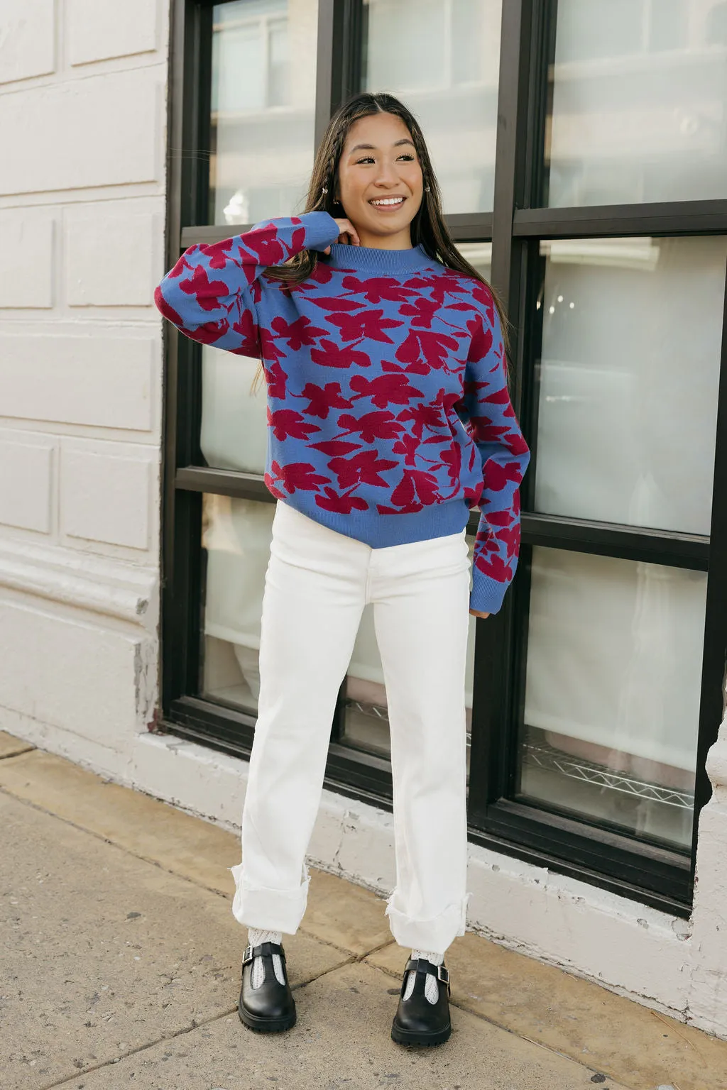 Ronnie Sweater-Blue/Scarlet