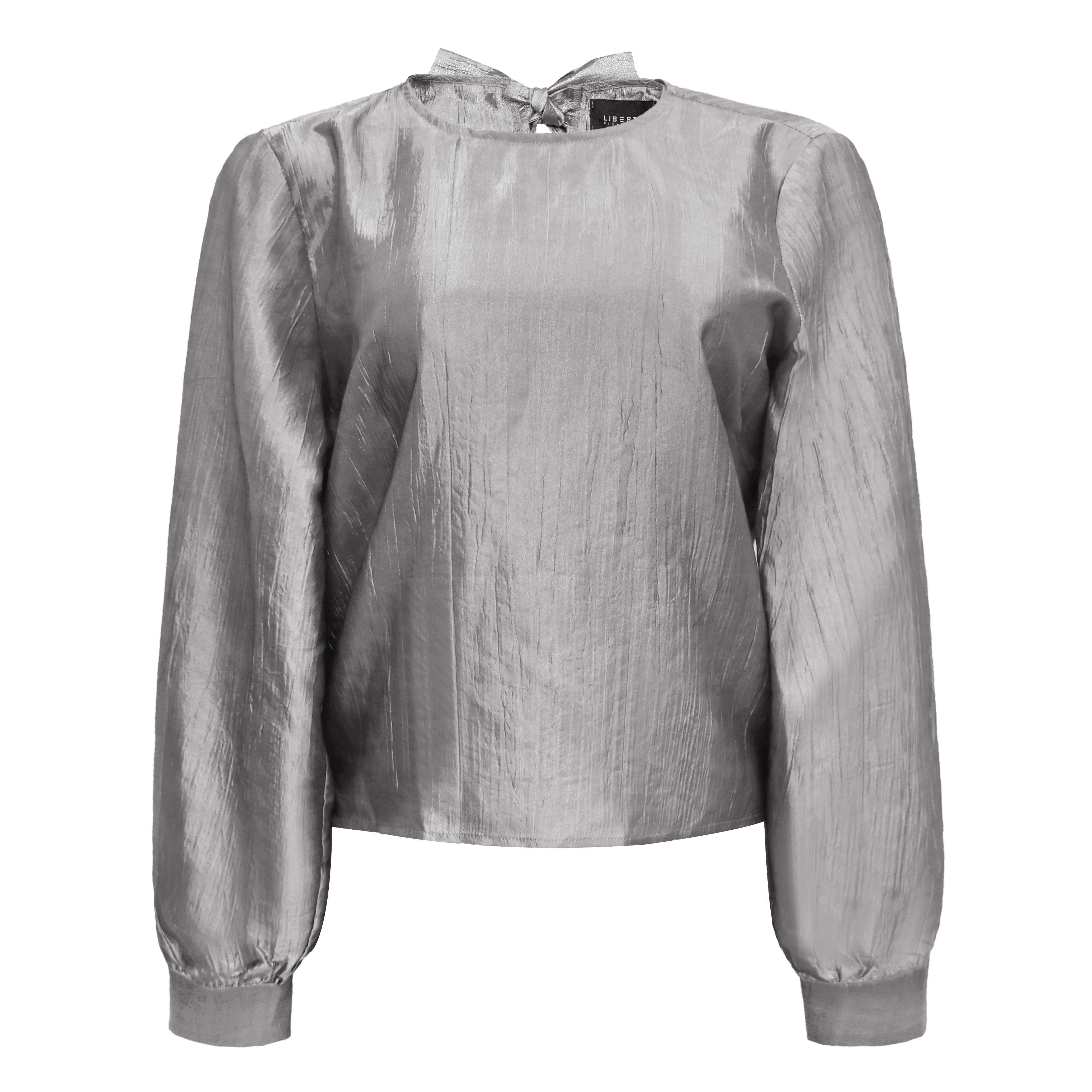 SILVIA LS TIE BLOUSE - SILVER GREY