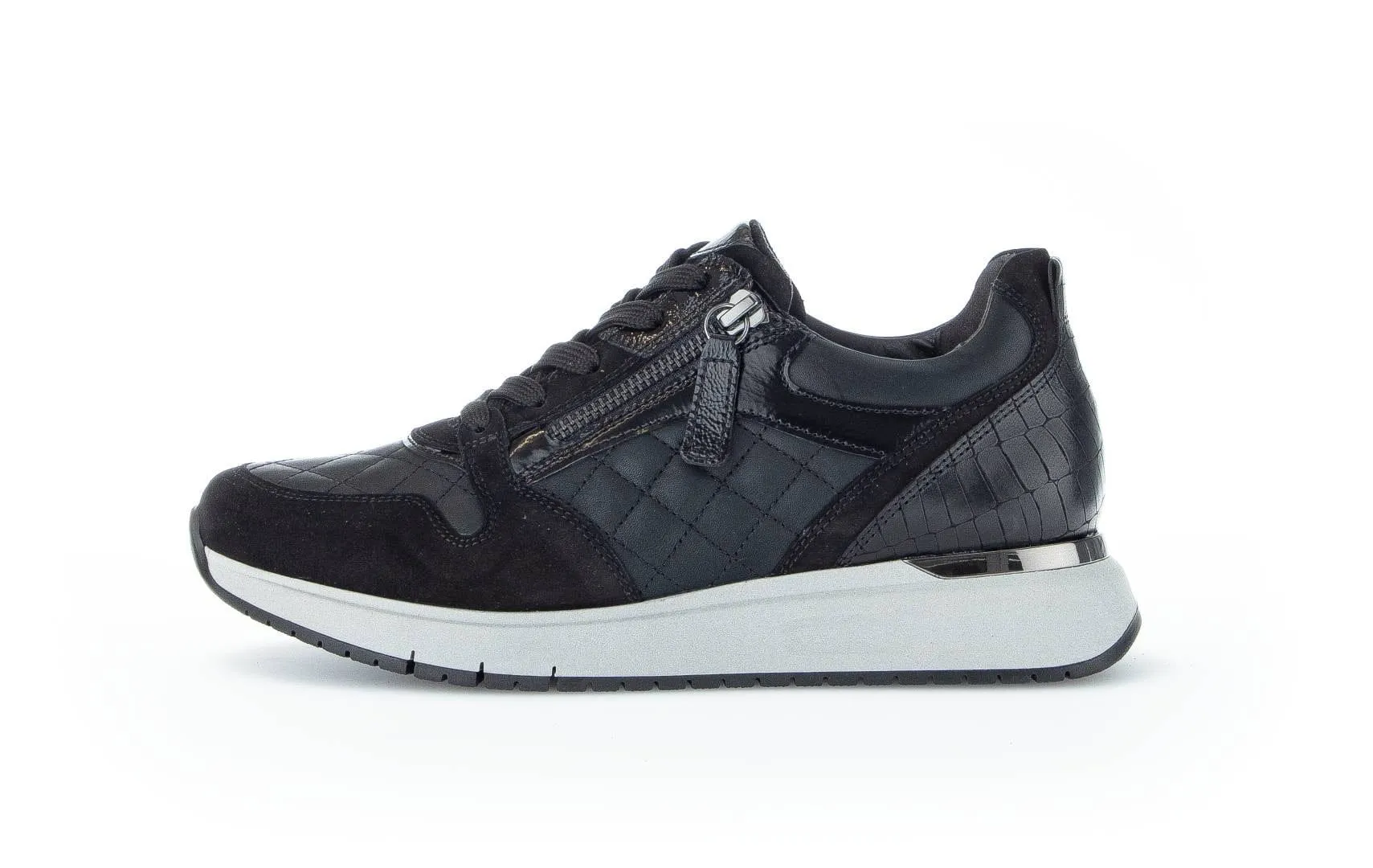 Suede Leather Lace-up with Zipper in Black